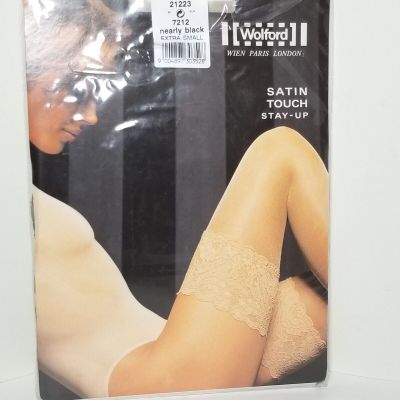 New Vtg Wolford Satin Touch Stay Up Lace Top Stockings Nearly Black XS #21223